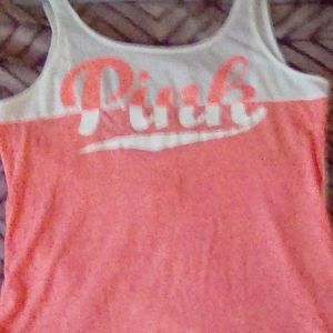 White and neon coral Pink tank top.